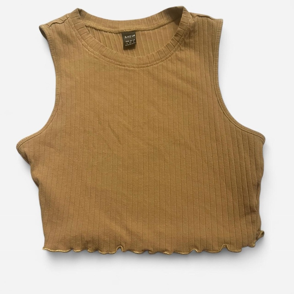 SHEIN Camel Ribbed Sleeveless Crop Top